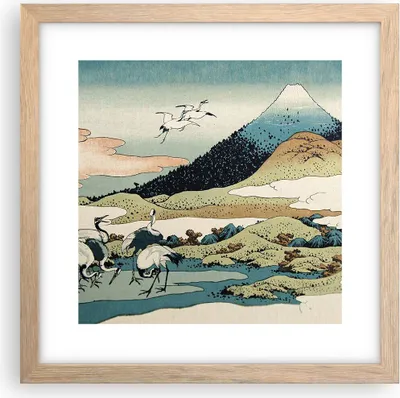 Produktbild von Gerahmtes Poster - Rahmen in heller Eiche - Japan Kraniche Bild - 30x30 cm - Wand Bild - Wanddeko - Wandbilder - Kunstposter - Wandposter - Bilderrahmen - Bilder - Kunstdruck - P2NAC30x30-4541