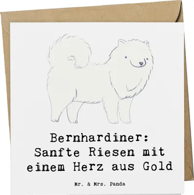Produktbild von Mr. & Mrs. Panda Grußkarte Bernhardiner Herz - Weiß - Geschenk, Klappkarte, Hunderassen, Hunderasse, Beschreibung, beeindruckende Größe, anlasskarte, faltkarte