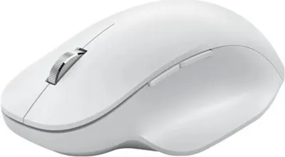 A white Microsoft Bluetooth ergonomic mouse is shown from a side angle against a white background.