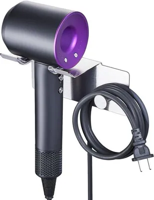 Image de Support mural auto-adhésif en acier inoxydable Unyqoos® pour sèche-cheveux – Support mural résistant à l'eau et à la rouille, avec patin en silicone antidérapant, installation sans perçage, idéal pour la salle de bain et le dressing