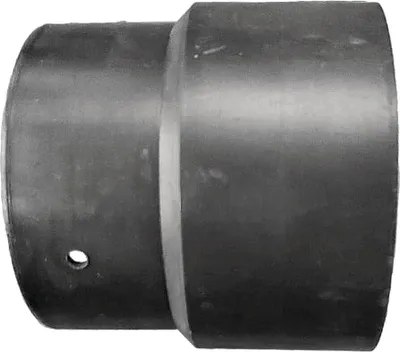 A close-up side view of a dark gray adapter piece.