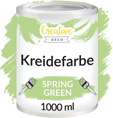 Produktbild von Creative Deco Grün Kreidefarbe für Möbel 1000 ml | Möbellack, Möbelfarbe | Für Landhaus, Vintage-Stil, Decoupage, Möbel-Renovierung | Matt Abwaschbar | Wisch-Effekt und Gradient-Effekt möglich