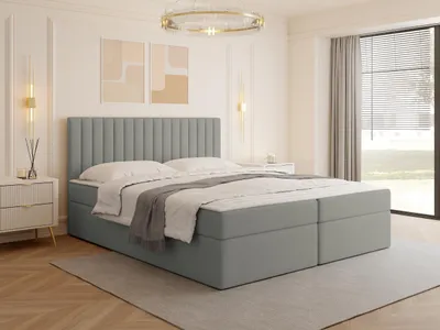 Obrázek produktu pro Boxspringová manželská postel 140x200 VASHON 1 - šedá + topper