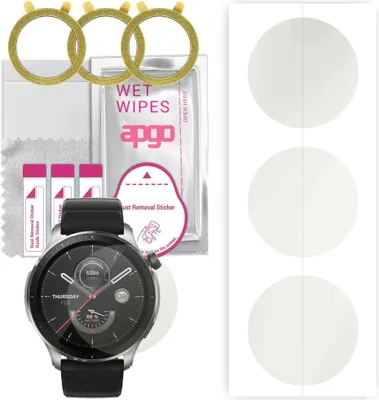 Produktbild von apgo 3 Stück Schutzfolie, Matt, kompatibel mit Amazfit GTR 4 Smartwatch, Hydrogel Displayschutzfolie mit Positionierhilfe, Displayfolie, robust und kratzfest