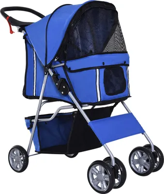 Produktbild von Hundewagen bis 10kg klappbar verstellbares Vordach 2 Becherhalter Bodenkorb Blau
