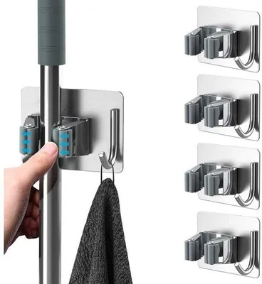 Obrázek produktu pro Držáky na zahradní nářadí – samolepicí – nerezová ocel – stříbrné – 4 ks