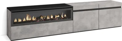 Produktbild von TV-Schrank, Lowboard, 200x35x45cm, Für TV-Geräte bis zu 80", Elektrokamin, Zementgrau