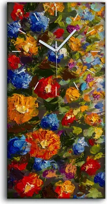 Produktbild von Wanduhr Bürouhr Leinwand Bild Geräuschlos 30x60 Ölgemälde Blumen Bunte Kunst - weiße Hände