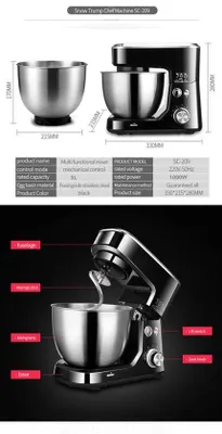 Obrázok produktu pre Kuchynský robot na cesto – 5 litrová nerezová misa – 1000 W – Výkonný mixér pre všetky vaše pečenie