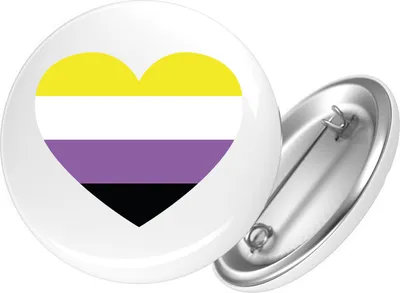 Produktbild von Huuraa Button Nonbinary Pride Flagge LGBTQ Herz 59mm rund mit Sicherheitsnadel Ansteckbutton Geschenkidee