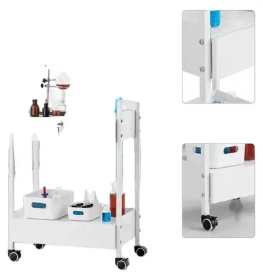 Zdjęcie produktu dla Wózek laboratoryjny, dwupoziomowy, wykonany ze stali nierdzewnej, kolor: biały