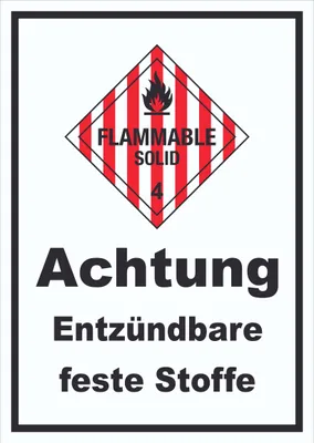 Produktbild von Schild Entzündbare feste Stoffe Flammable Solid hochkant A6 Rückseite selbstklebend