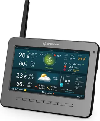 A digital weather station displaying various weather data.