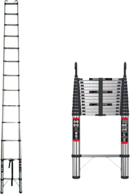 Produktbild von Teleskopleitern Zeriel – 5m – Ausziehbare Multifunktionale Edelstahl-Leiter – Tragbare stabile Zolderleiter – EN131-