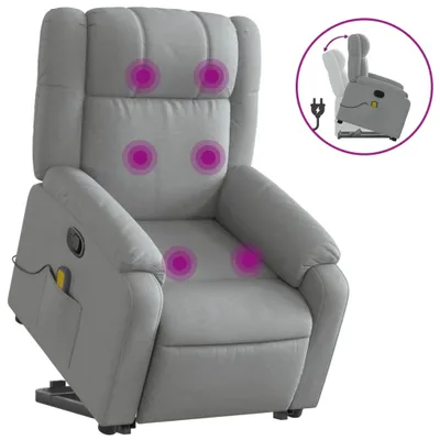 Immagine prodotto di Poltrona Alzapersona Massaggi Reclinabile Grigio Chiaro Tessuto