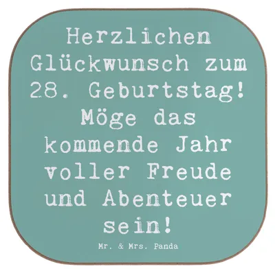 Produktbild von Mr. & Mrs. Panda Holzuntersetzer Spruch 28. Geburtstag - Meeresbrise - Geschenk, Untersetzer Glas, Grußkarten, Tassen, Alter, Coaster, Einzigartigkeit, Freude, Emotionen