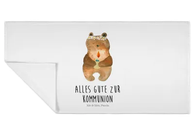 Produktbild von Mr. & Mrs. Panda Handtuch Bär Kommunion - Weiß - Geschenk, Baumwollhandtuch, Gottes Segen, Taufkerze, baumwolle, Teddy, Flauschtuch, gesichtshandtuch, 50x100, Katholisch
