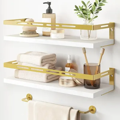 Image de Étagères suspendues pour l'organisation de la salle de bain, au-dessus des toilettes ; étagère murale pour salle de bain avec porte-serviettes ; étagère murale
