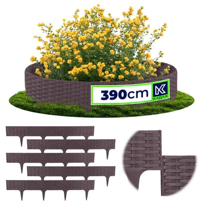 Produktbild von KADAX Rasenkante 78 cm, 5 Stück, Beeteinfassung in Rattanoptik, Beetumrandung aus Kunststoff, Rasenbegrenzung, Beetbegrenzung für Garten (Braun)