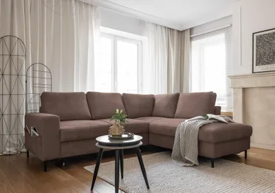 Produktbild von MIUFORM Lofty Lilly Ecksofa mit Bettfunktion L-FORM RECHTS – 237 x 197 cm - Taupe - Sofa Schlafsofa Couch