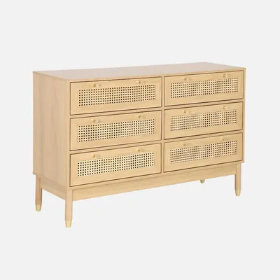 Immagine prodotto di Cassettiera decorativa legno e rattan 6 cassetti, Marrone naturale