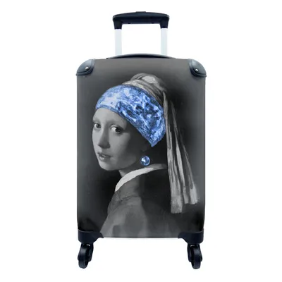 Produktbild von MuchoWow® Koffer Handgepäck Trolley Rollkoffer Kleine Reisekoffer mit 4 Rollen - Mädchen mit einem Perlenohrring - Alte Meister - Blau - Cabin Size < 55x40x23 cm & 55x40x20 cm - Fotokoffer - Kabinenkoffer - Boardgepäck - Reise-Box - Reisekoffer - Reisegepäck - Koffer mit Bild - Trolley für Kinder
