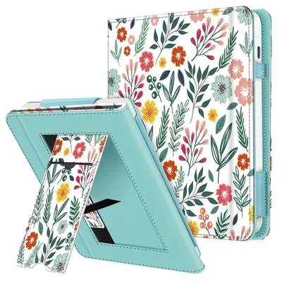 Produktbild von Fintie Hülle für Tolino Vision Color (2024)/Vision 6 (2021) & Kobo Libra Colour (2024)/Libra 2 (2021) 7 Zoll - Kickstand Hülle mit Kartenfach Handschlaufe und Auto Sleep/Wake, Frühlingblume