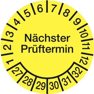 Produktbild von Dreifke® Aufkleber Prüfplakette, Nächster Prüftermin, Folie, gelb/schwarz, Ø ...