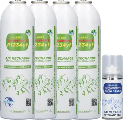 Obrázok produktu pre 4 x Alaska Refrigerants náhradné chladivo R1234yf pre vozidlá (s darčekom - čistiaci sprej klimatizácie)