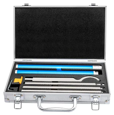 Produktbild von Holz-Drechseleisen Set mit Hartmetall-Bestückung und Schwanenhals-Werkzeug, inklusive Diamant-, Rund- und Quadratschneider, Verlängerungsgriff und Aluminium-Tragetasche