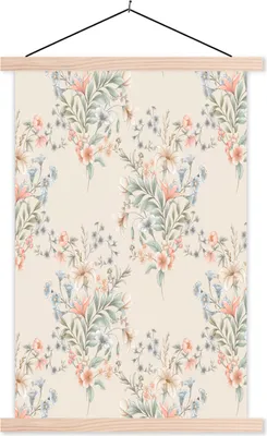 Produktbild von MuchoWow® Textilposter Blumen - Rosa - Blätter 60x90 cm mit holzfarbenen Rahmen - Textil