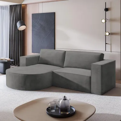 Produktbild von Masseno Ecksofa SORELA M L-S mit Schlaffunktion L-Form, Sofa mit Bettkasten, Wohnzimmersofa, Couch, Soffa, Bettsofa, Couchgarnitur- Grau, MONOLITH 85