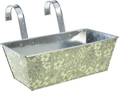 Produktbild von Blumenkasten Balkon mit Halterung, Metall Grün, Pflanzkasten Wetterschutz Verzinkt, 35x15cm H13cm, Dekorative Blumenbox