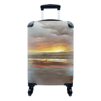 Produktbild von MuchoWow® Koffer Handgepäck Trolley Rollkoffer Kleine Reisekoffer mit 4 Rollen - Boot - Meer - Sonne - Cabin Size < 55x40x23 cm & 55x40x20 cm - Fotokoffer - Kabinenkoffer - Boardgepäck - Reise-Box - Reisekoffer - Reisegepäck - Koffer mit Bild - Trolley für Kinder