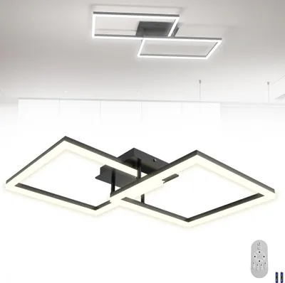 A modern LED ceiling light with a geometric design, shown in two perspectives against a white background.
