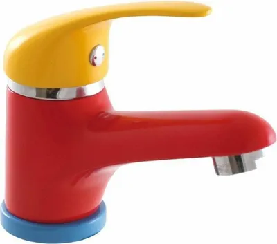 A colorful faucet on a white background.