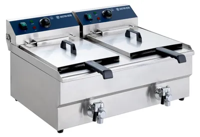 Produktbild von GastroHero Elektro Doppel Fritteuse ECO 2x13 Liter 10 kW Edelstahl Gastro Fritteuse mit Ablasshahn Tischgerät Profi Gastronomie 400 V
