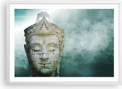 Produktbild von Gerahmtes Poster - Weißer Rahmen - Buddha Grafik Türkis - 70x50 cm - Wand Bild - Wanddeko - Wandbilder - Kunstposter - Wandposter - Bilderrahmen - Bilder - Kunstdruck - Wandbild - P2WAA70x50-4342