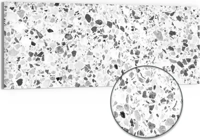 Produktbild von DEQORI Hybrid Leinwand Bild 125x50 cm 'Grauer Terrazzo' Wandbild Glas flach modern