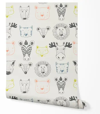 Immagine prodotto di Carta da parati in tessuto non tessuto bambini teste animali stile 10m x 0.5m