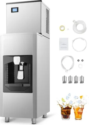 Immagine prodotto di Fabbricatore di ghiaccio commerciale 226,8 kg/giorno - Macchina automatica per cubetti di ghiaccio con contenitore da 80 kg