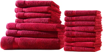 Produktbild von XXL-Set 15tlg Frotteetücher Elegance 100% Baumwolle 500 gsm Gästetücher Handtücher Duschtücher Badetücher rot