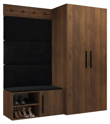 Produktbild von MIRJAN24 Garderoben-Set Medi I, Schuhschrank, Kleiderhakenbrett, 4x Paneel 84x42, 4 Kleiderhaken (Farbe: Nuss Warmia, Manila 18)