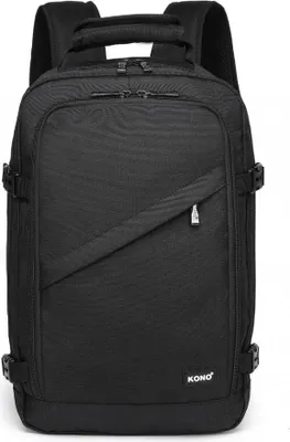 Produktbild von Schwarzer Rucksack für Flüge mit Ryanair und WizzAir, 40 x 30 x 20 cm, klein, 20 l, mit Expander