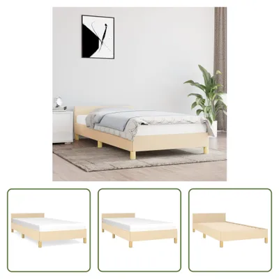 Produktbild von The Living Store Bettgestell mit Kopfteil Creme 100x200 cm Stoff