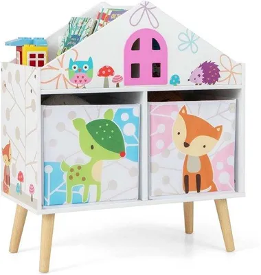 Image de Bibliothèque pour enfants avec boîtes de rangement - Étagère de rangement en bois blanche pour les jouets et les livres