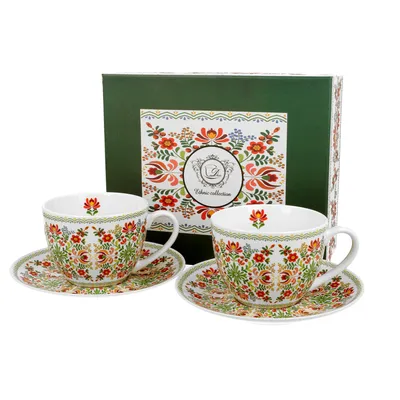 Obrázek produktu pro CUP SET 2 porcelánových šálků na kávu s podšálky DUO ETNO Hungarian 280 ml