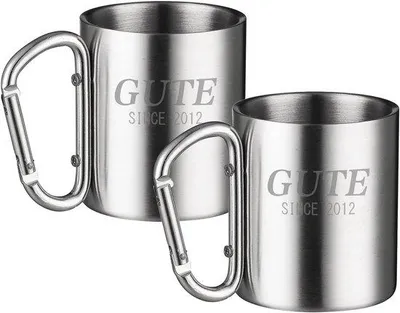 Produktbild von Famanu Campingbecher Set aus Edelstahl mit Karabinerhaken - 300ml Doppelwandig für Reisen & Camping