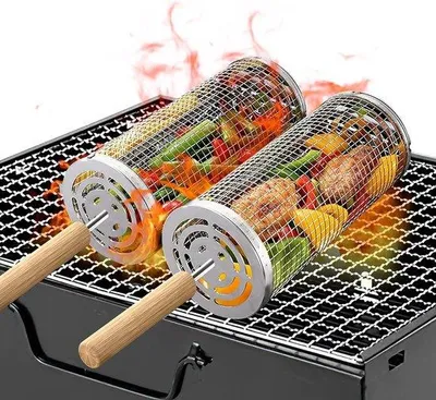 Produktbild von Grillzubehör Set für Outdoorgrill, Gemüse und Fleisch, 2er Grillkorb
