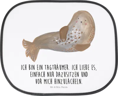 Produktbild von Mr. & Mrs. Panda Sonnenschutz Auto Robbe Lachen - Weiß - Geschenk, Nordsee, Meerestier, hitzeschutz, Robben, autofenster, Lustige Sprüche, Strand, Sonnenblende, Ostsee